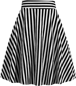 1950s Skirts for Women Vintage Striped Midi Skirt High Waist A-Line Flared Skirt Office Knee Length Stripes Skirts