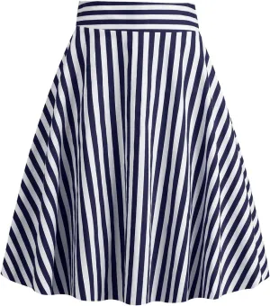 1950s Skirts for Women Vintage Striped Midi Skirt High Waist A-Line Flared Skirt Office Knee Length Stripes Skirts
