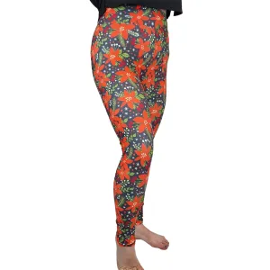 24/7 Full Length Leggings – Festive Flower Christmas Pattern
