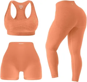 3 Piece Workout Sets For Women Seamless High Waisted Matching Exercise Leggings Shorts and Sports Bra Active Set