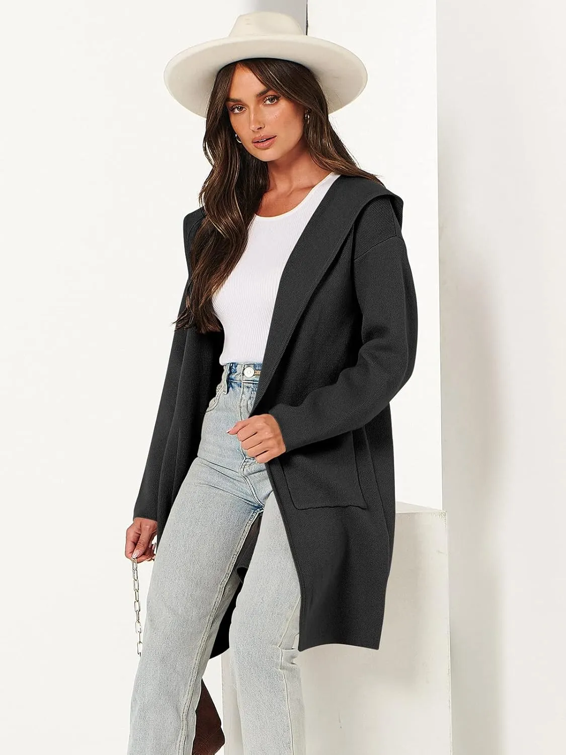 ANRABESS Women Cardigan Open Front Oversized Casual Knit Hoodie Sweater Coatigan Lady Coat 2025 Fall Trendy Outerwear