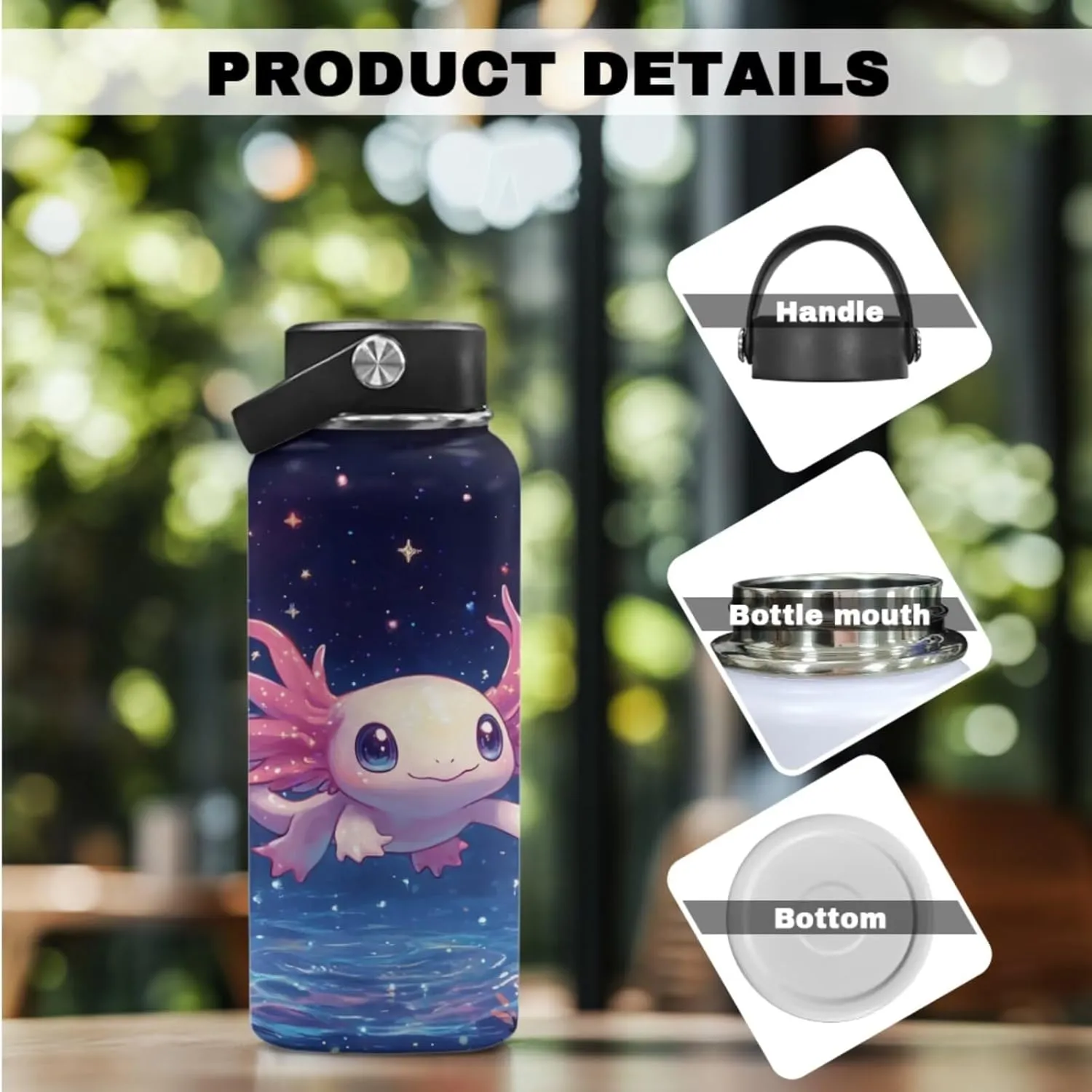 Axolotl Bookbag for Girls with Lunch Star Backpacks for Girls 10-12 Lightweight Insulated Water Bottle with Handle