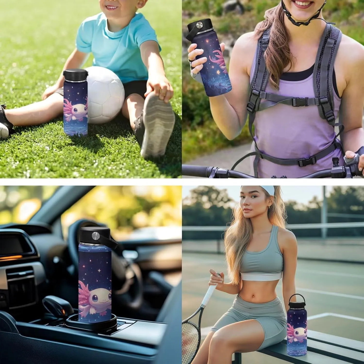 Axolotl Bookbag for Girls with Lunch Star Backpacks for Girls 10-12 Lightweight Insulated Water Bottle with Handle