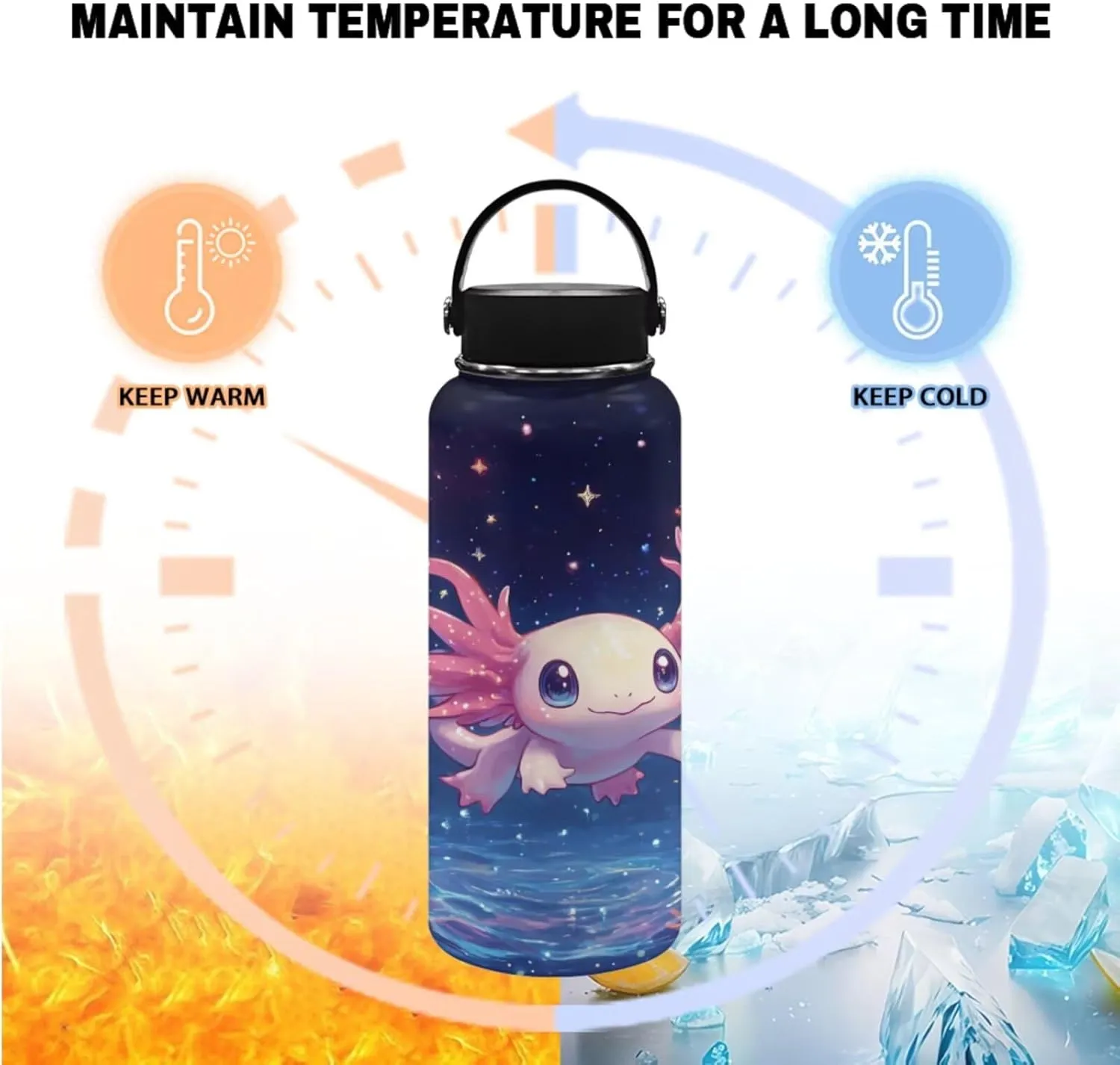 Axolotl Bookbag for Girls with Lunch Star Backpacks for Girls 10-12 Lightweight Insulated Water Bottle with Handle