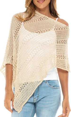 Back From Bali Womens 100% Cotton Knit Poncho Sweater Lightweight Artisan Summer Shrug Shawl