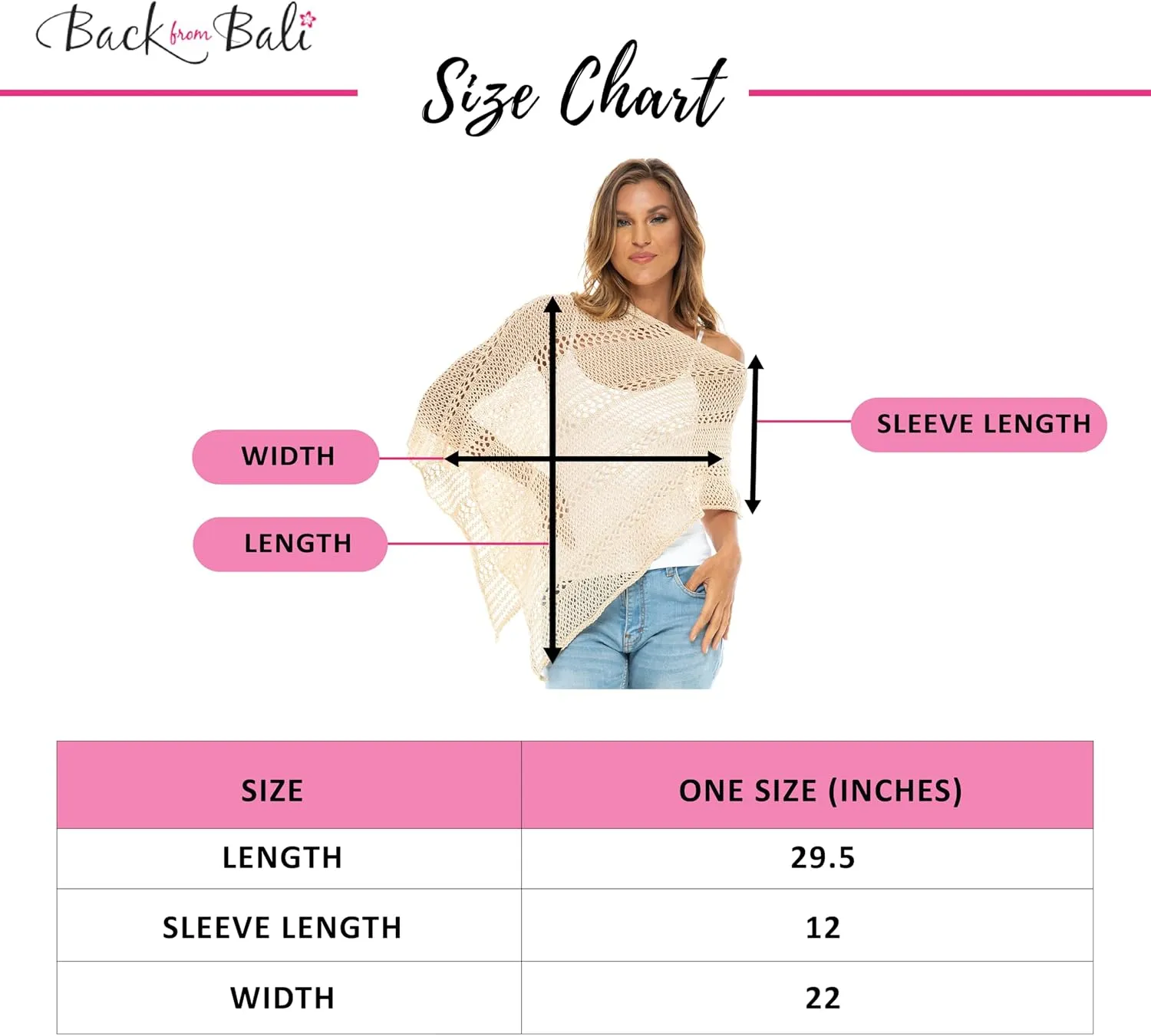 Back From Bali Womens 100% Cotton Knit Poncho Sweater Lightweight Artisan Summer Shrug Shawl