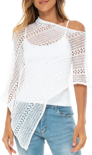 Back From Bali Womens 100% Cotton Knit Poncho Sweater Lightweight Artisan Summer Shrug Shawl