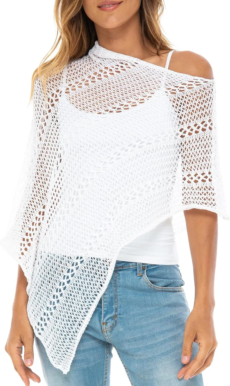 Back From Bali Womens 100% Cotton Knit Poncho Sweater Lightweight Artisan Summer Shrug Shawl