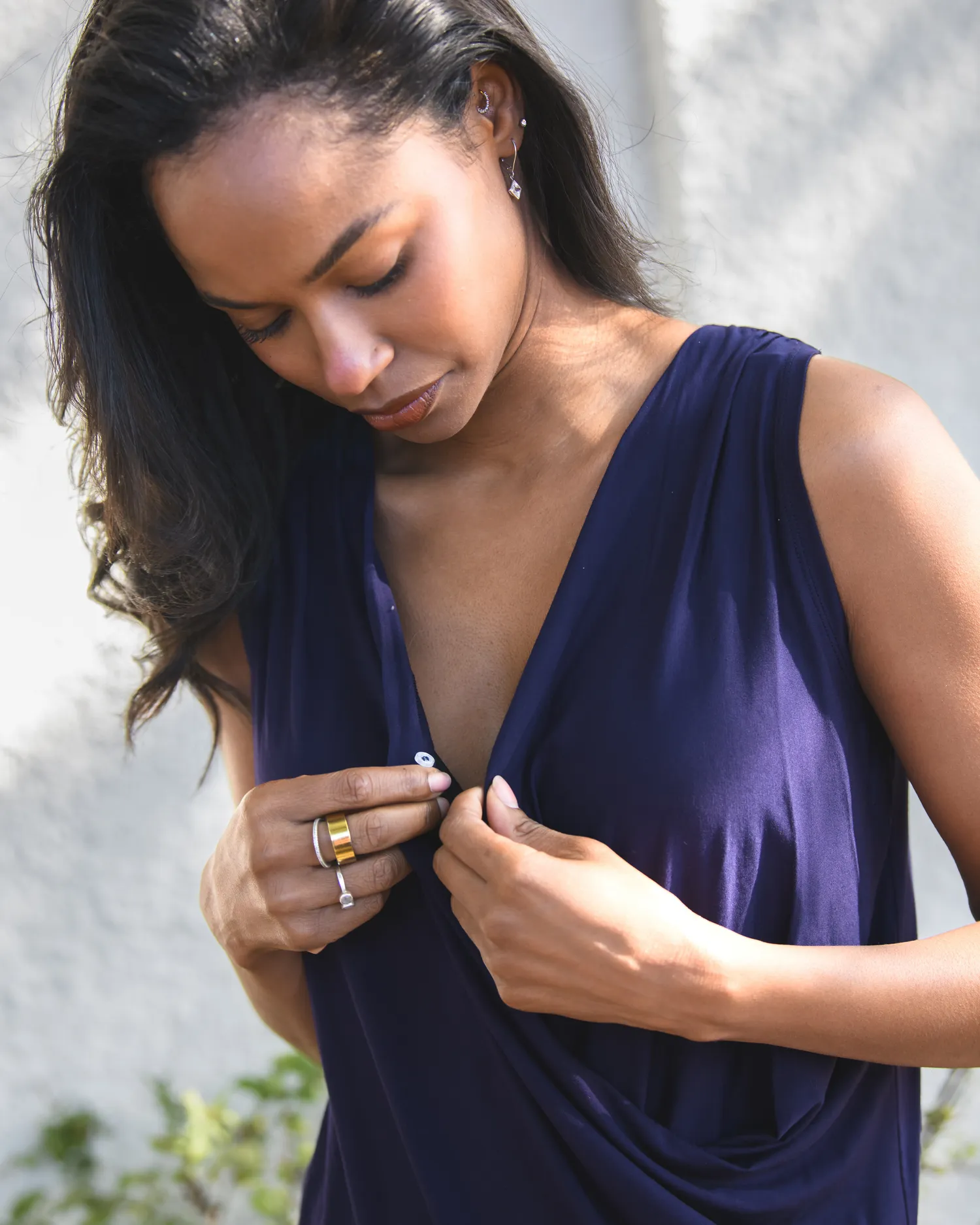 Bamboo Draped Nursing Tank | Navy