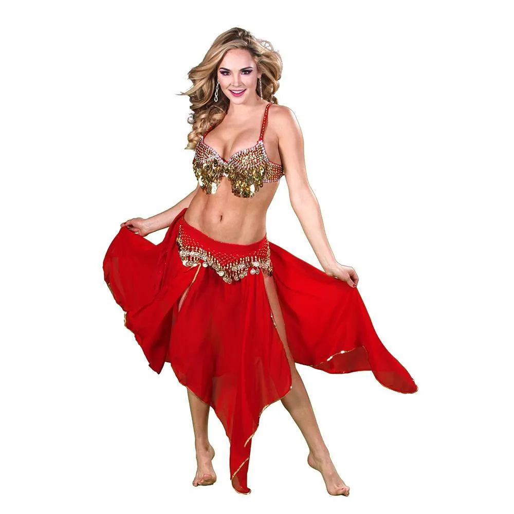 Belly Dance Skirt, Bra, & Hip Scarf Costume Set | GOLDEN GLOWS