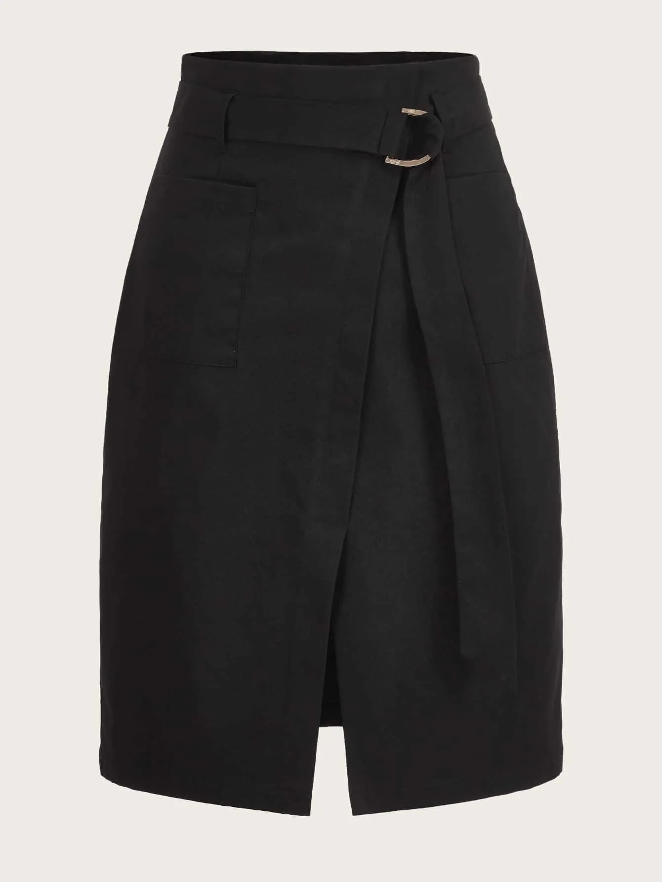 BIZwear Dual Pocket Split Hem Belted Skirt Workwear