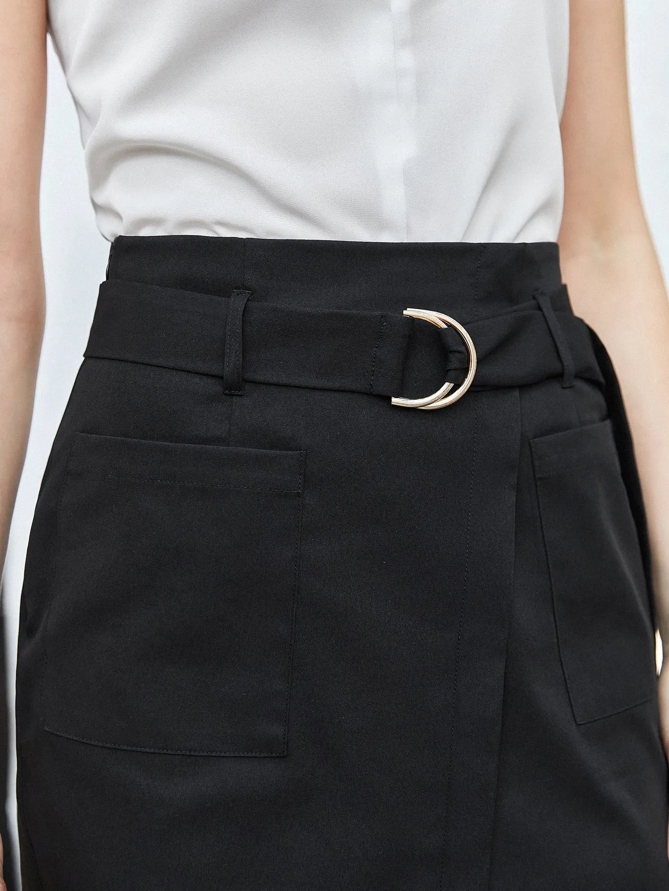 BIZwear Dual Pocket Split Hem Belted Skirt Workwear