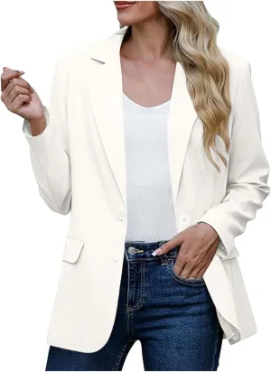 Blazers for Women Trendy Dressy Suit Jackets,2024 Winter Bussiness Suit Clothes,Long Sleeve Button Open Front Tops