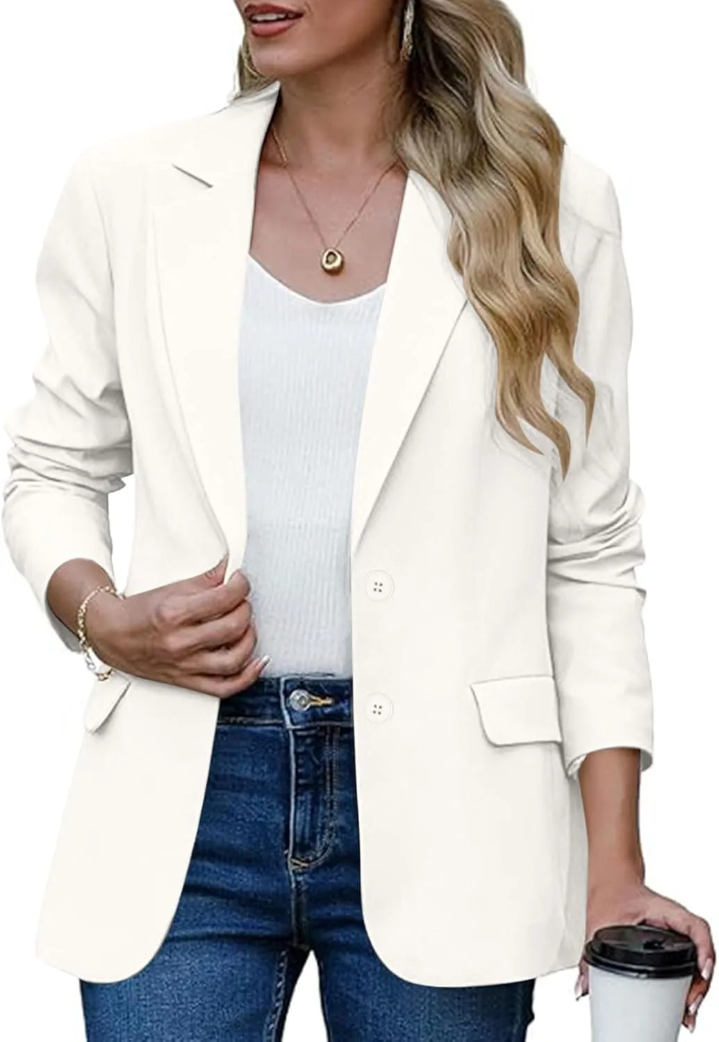 Blazers for Women Trendy Dressy Suit Jackets,2024 Winter Bussiness Suit Clothes,Long Sleeve Button Open Front Tops