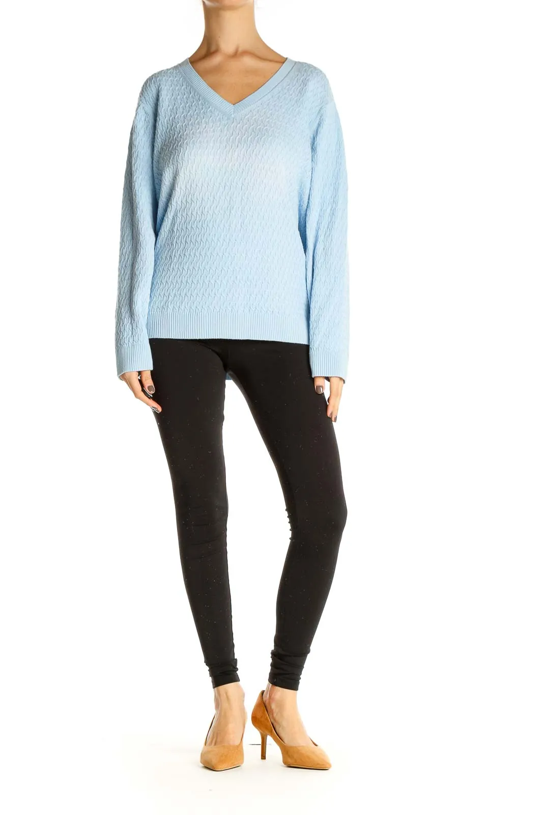 Blue Textured Classic Sweater