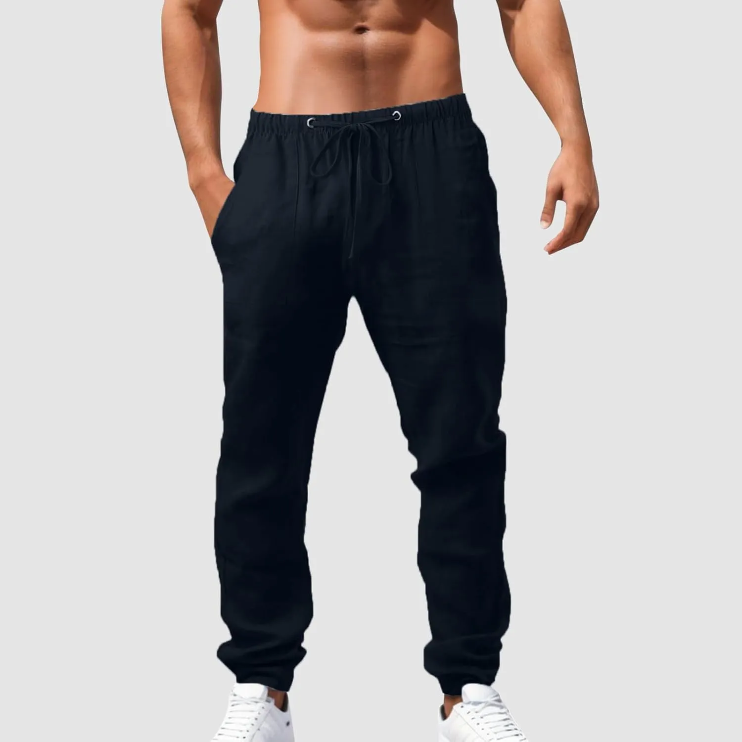 Cargo Work Pant Mens Linen Casual Chino Pants Workout Running Gym Sweatpant with Pockets Relaxed Fit Joggers