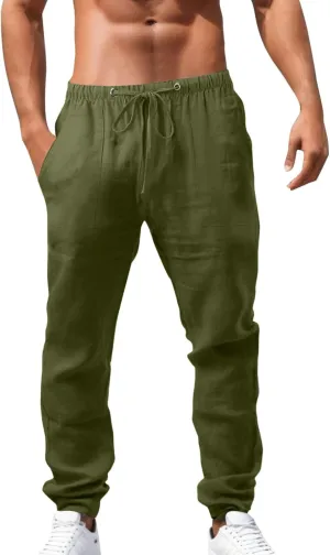 Cargo Work Pant Men's Linen Casual Pants Running Sports Lounge Sweatpant Loose Fit Joggers