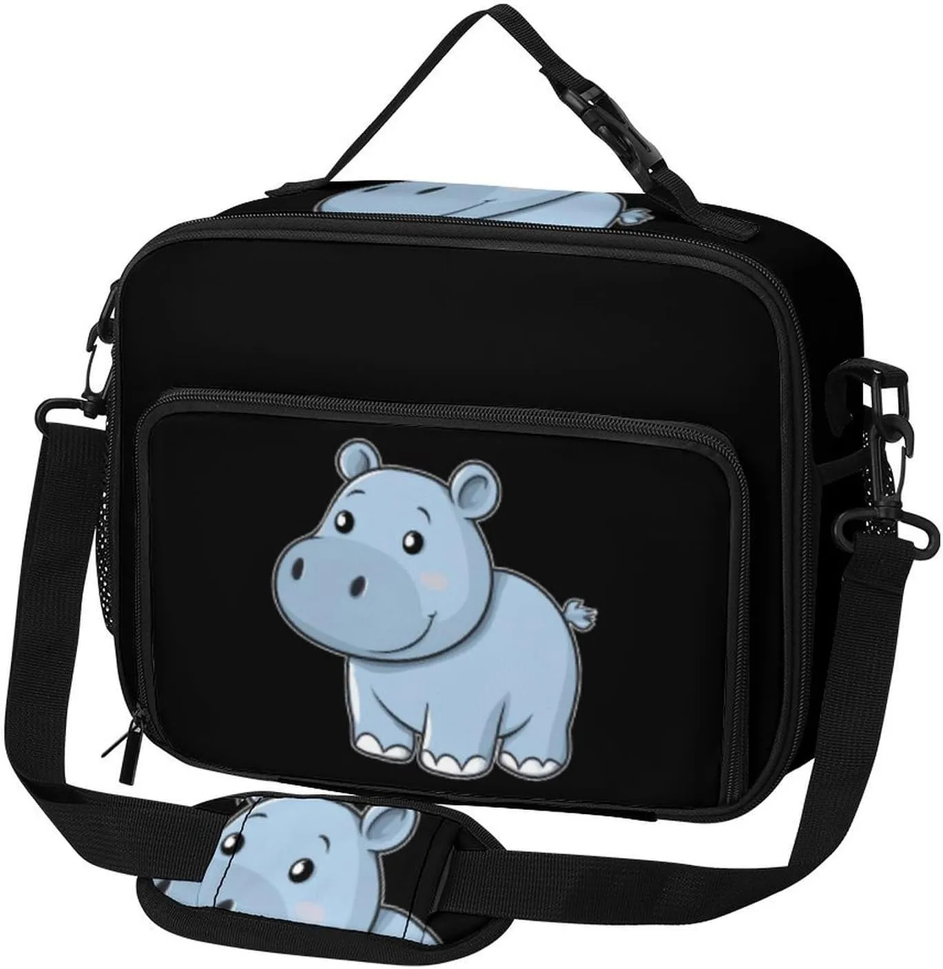 Cartoon Hippos Large Insulated Lunch Bag Reusable Lunch Cooler Bags Tote for Work Picnic Outdoor