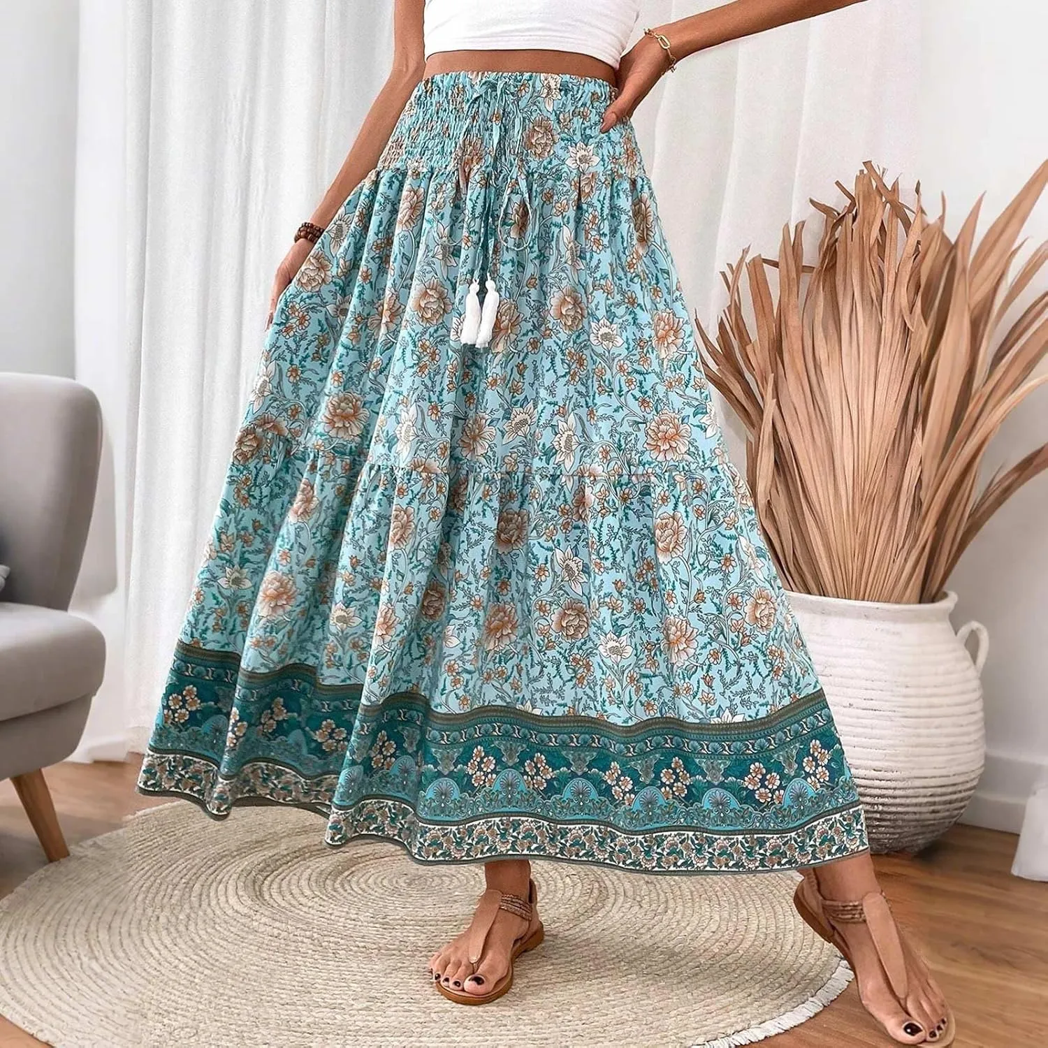 Casual Elegantes Maxi Skirts for Women, 2025 Boho High Waisted Flowy Trendy Long Skirt