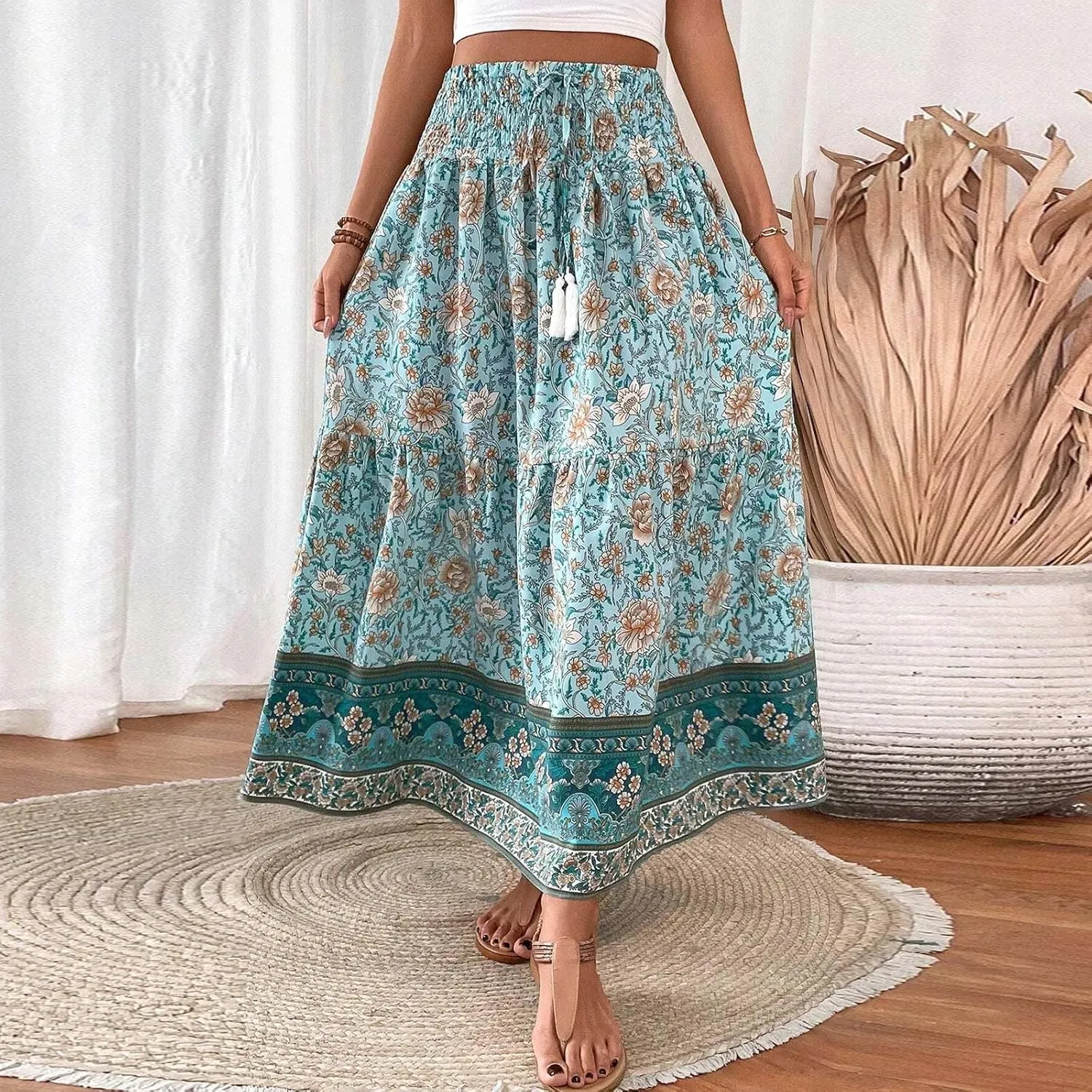 Casual Elegantes Maxi Skirts for Women, 2025 Boho High Waisted Flowy Trendy Long Skirt