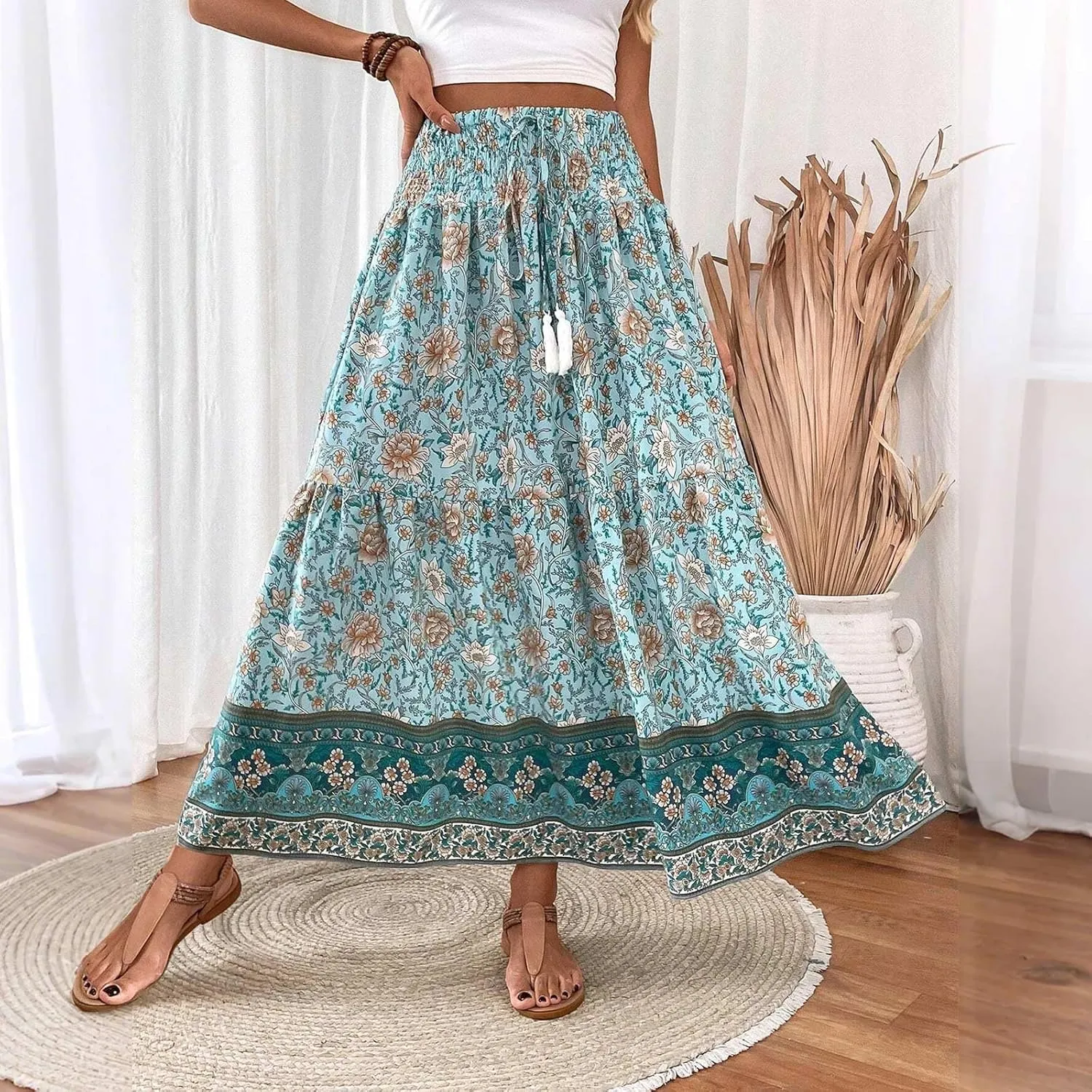 Casual Elegantes Maxi Skirts for Women, 2025 Boho High Waisted Flowy Trendy Long Skirt