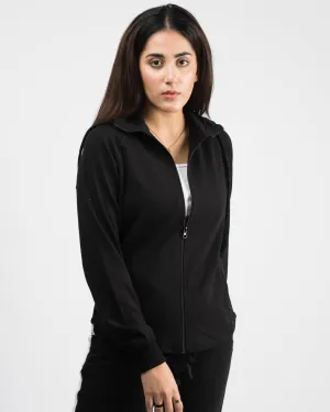 Classic Mock Neck Zipper Jacket Black