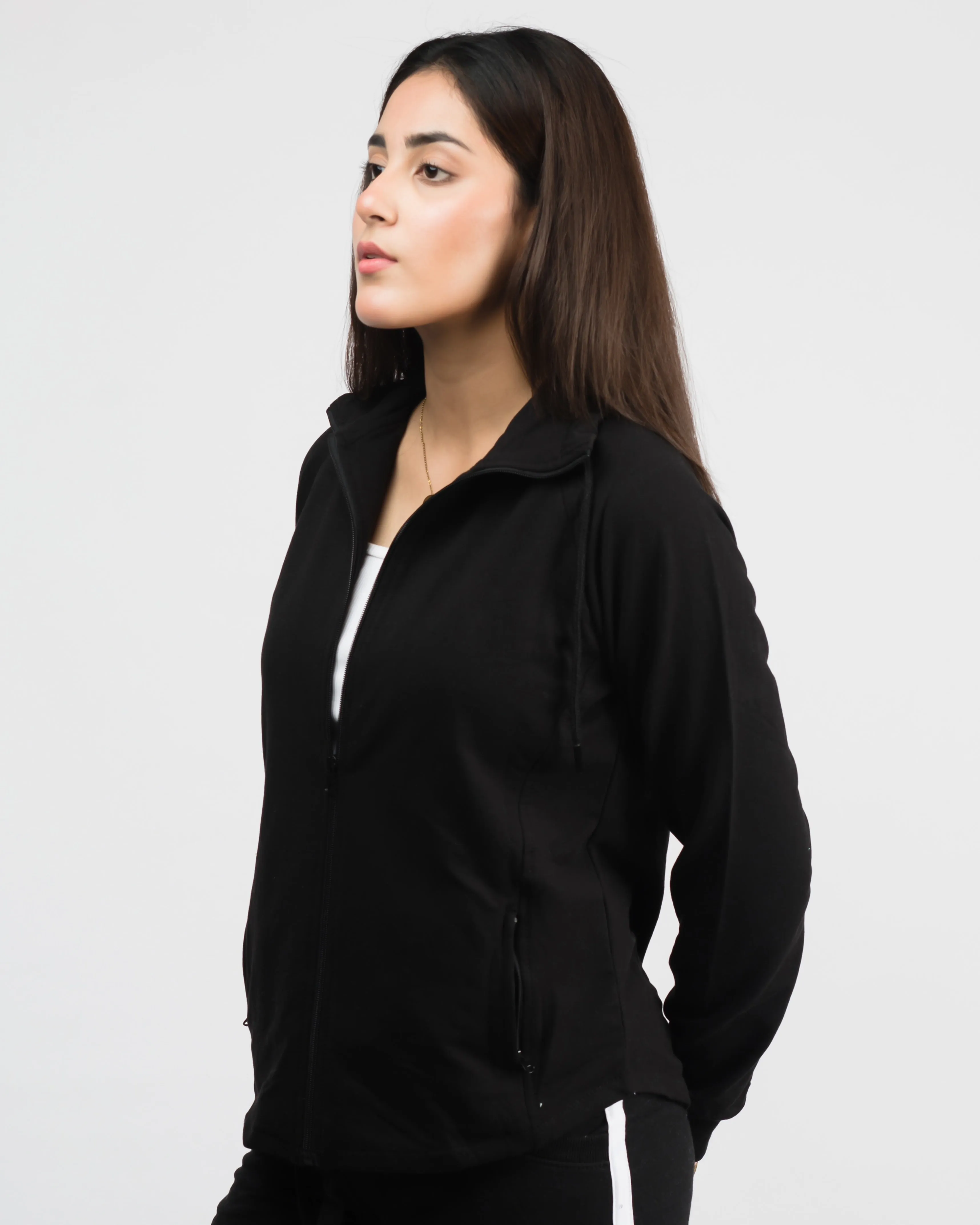 Classic Mock Neck Zipper Jacket Black