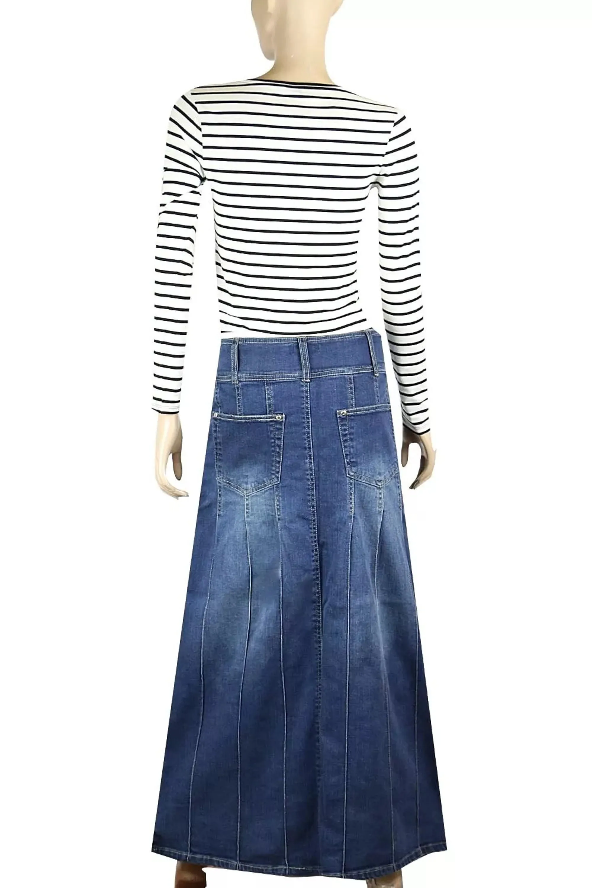 Clove Jeans Women's A Line Skirt Panel Stone Wash Denim Long Maxi Skirts 12-24