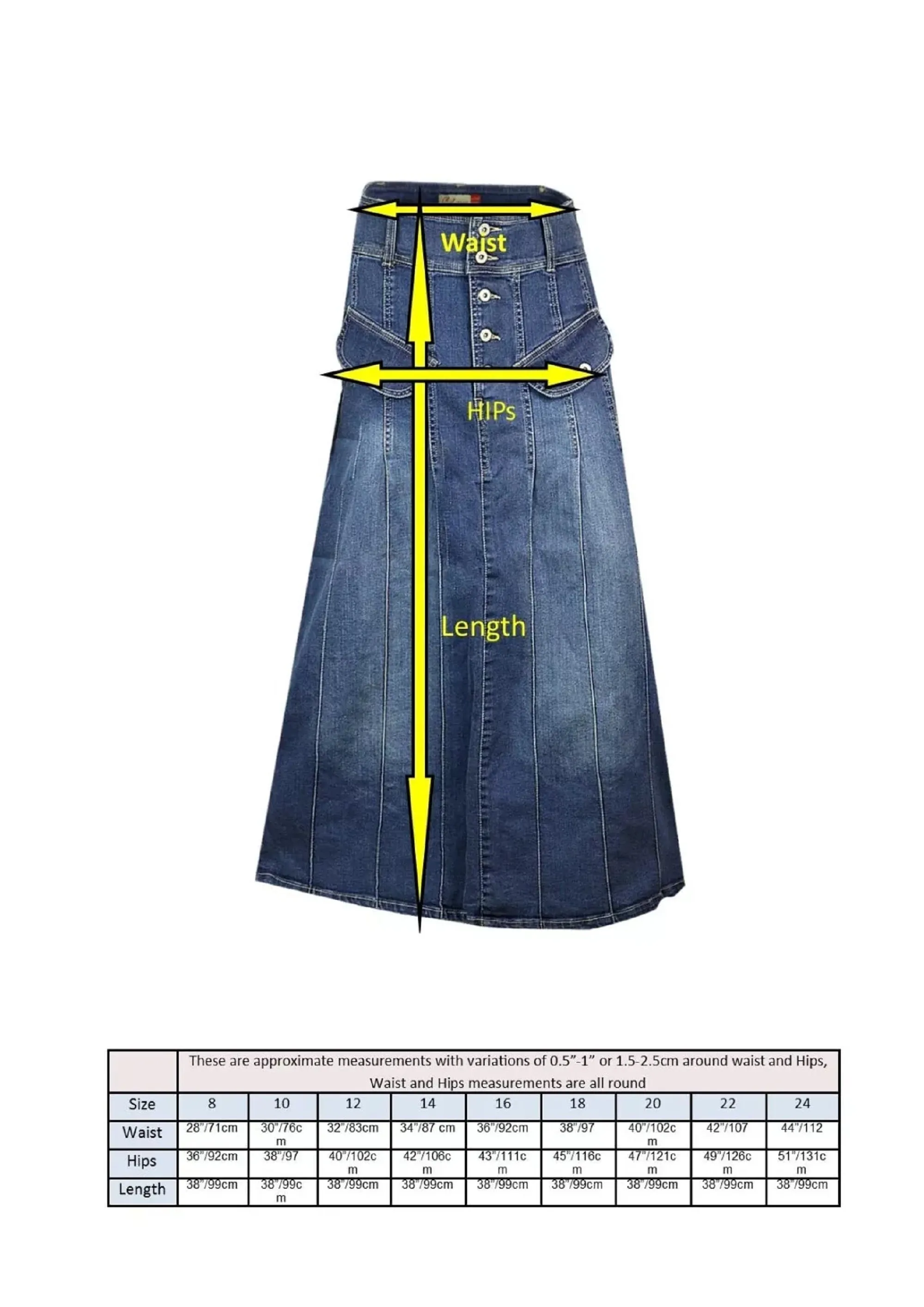 Clove Jeans Women's A Line Skirt Panel Stone Wash Denim Long Maxi Skirts 12-24