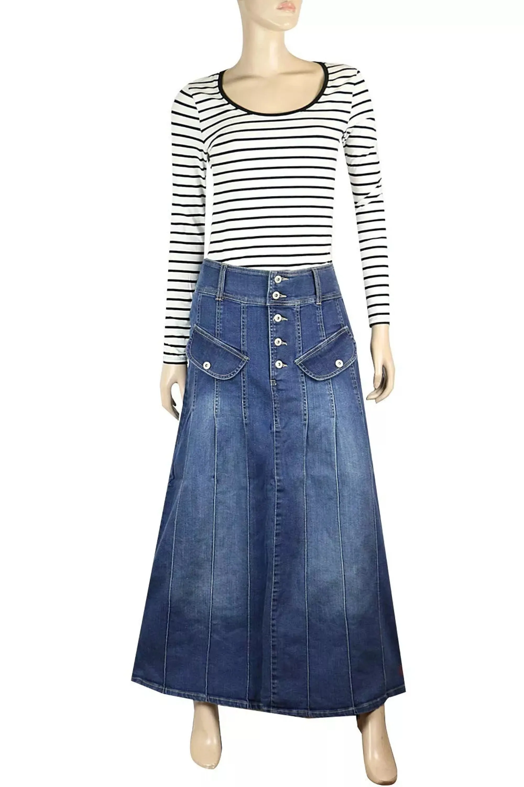 Clove Jeans Women's A Line Skirt Panel Stone Wash Denim Long Maxi Skirts 12-24