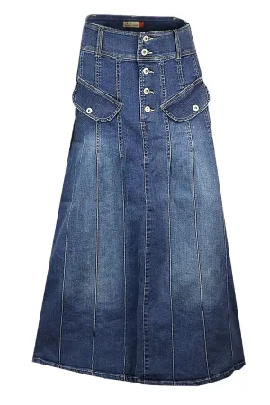 Clove Jeans Women's A Line Skirt Panel Stone Wash Denim Long Maxi Skirts 12-24