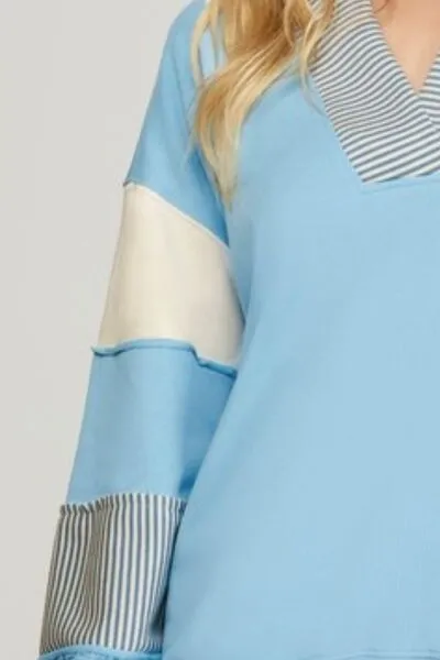 Color Block Sleeve Johnny Collar French Terry Sweatshirt