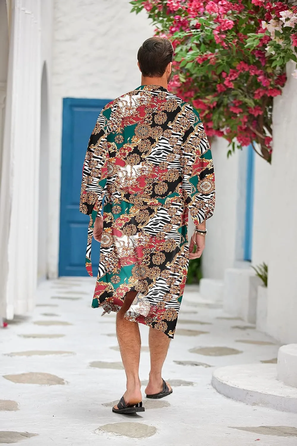 COOFANDY Men Lightweight 2 Piece Kimono Robe with Shorts Japanese Robes Casual Open Front Long Cardigan With Belt