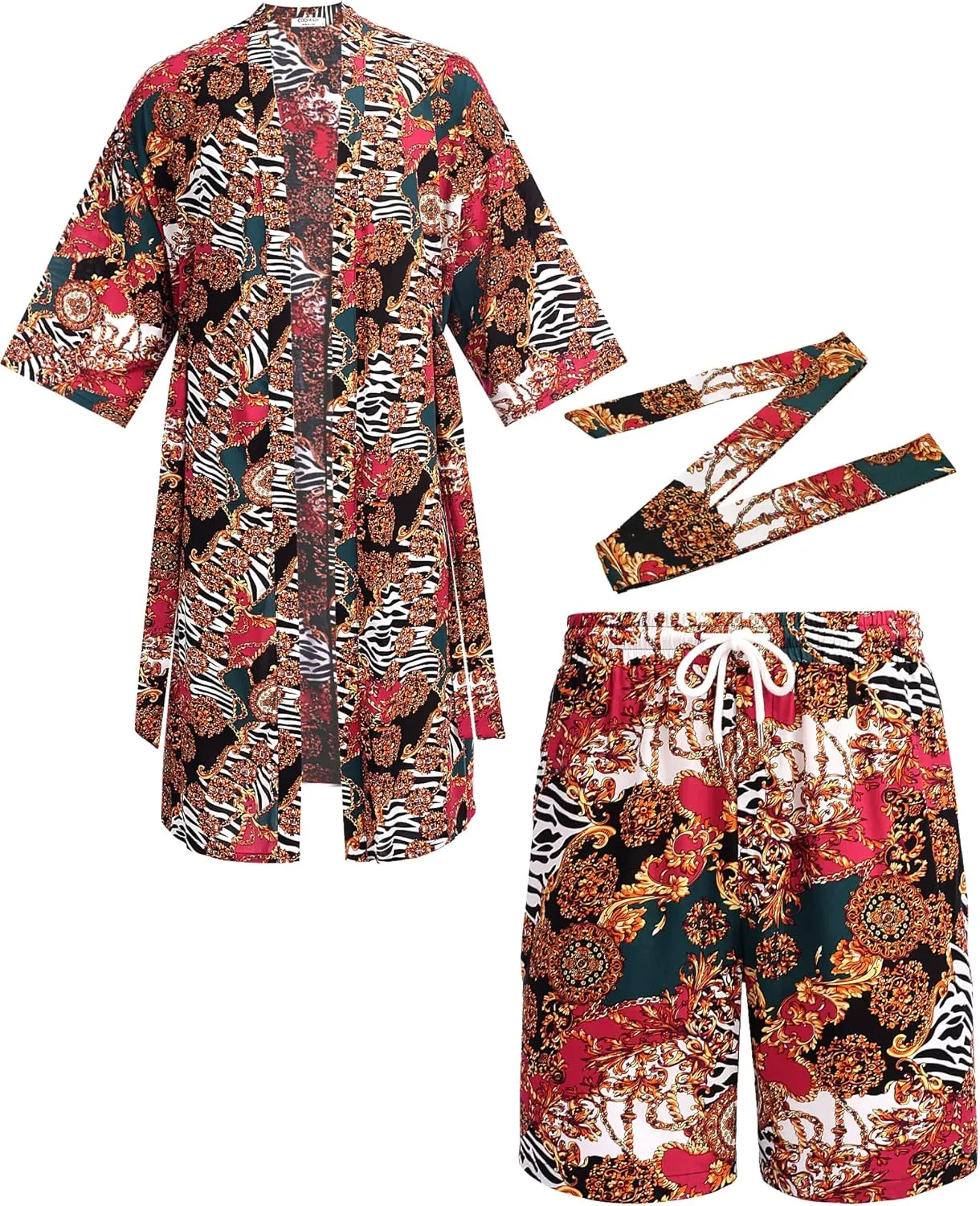 COOFANDY Men Lightweight 2 Piece Kimono Robe with Shorts Japanese Robes Casual Open Front Long Cardigan With Belt