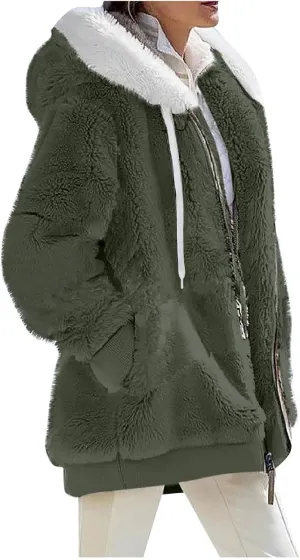 COTECRAM Winter Coats for Women 2023 Casual Plus Size Fleece Jacket Color Block Zip Up Hoodies Coat Outwear with Pockets