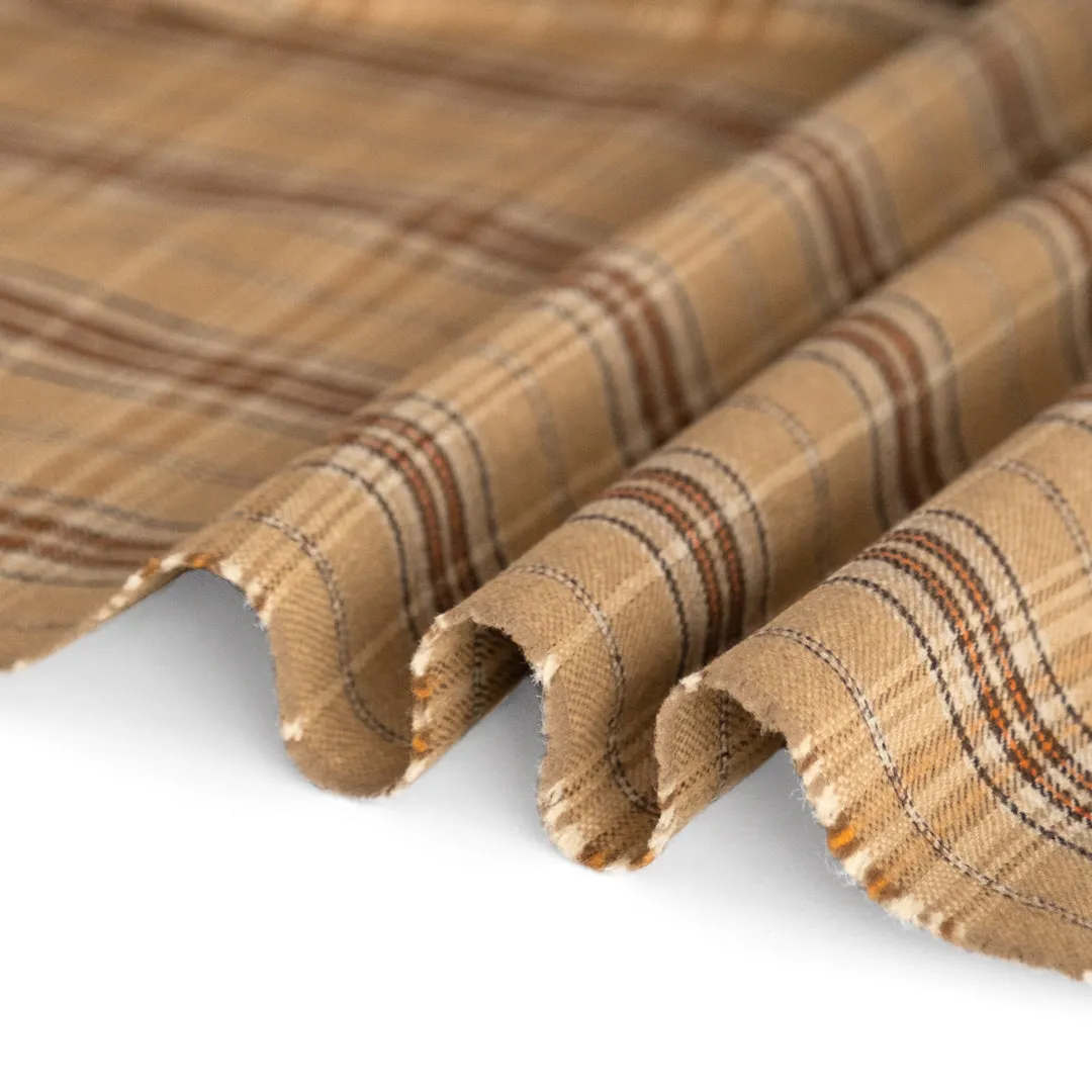 Deadstock Plaid Wool Suiting - Camel/Brown/Peach