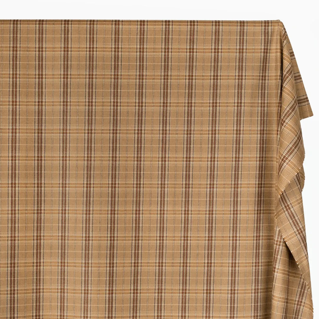 Deadstock Plaid Wool Suiting - Camel/Brown/Peach
