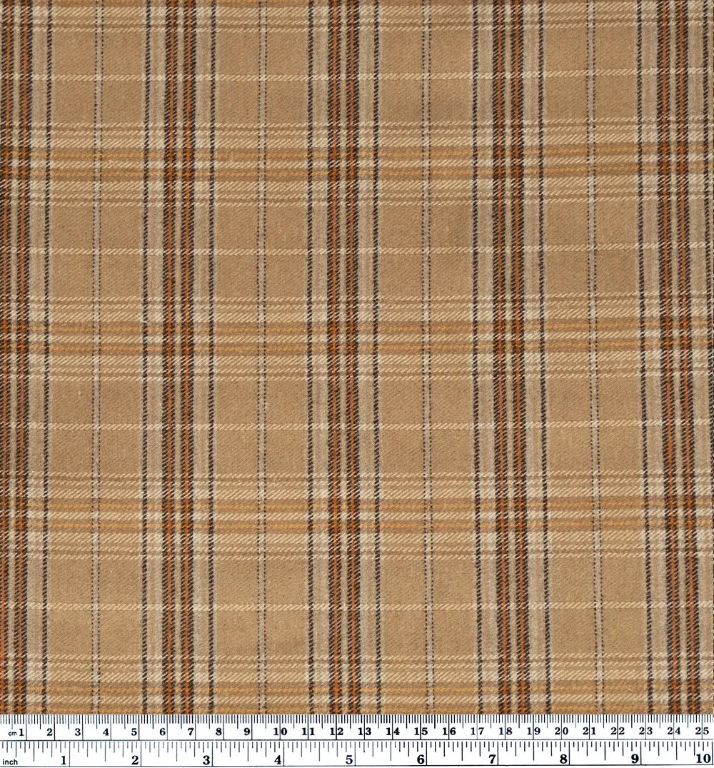 Deadstock Plaid Wool Suiting - Camel/Brown/Peach