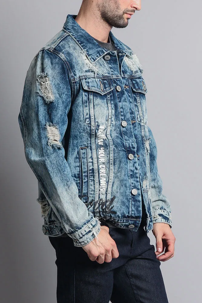 Distressed Scribble Denim Jacket