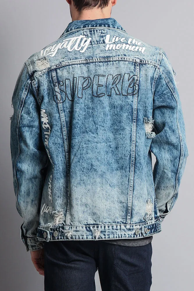Distressed Scribble Denim Jacket