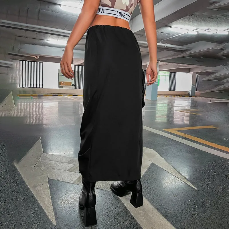 Drawstring Front Cargo Skirt