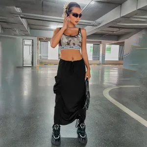 Drawstring Front Cargo Skirt