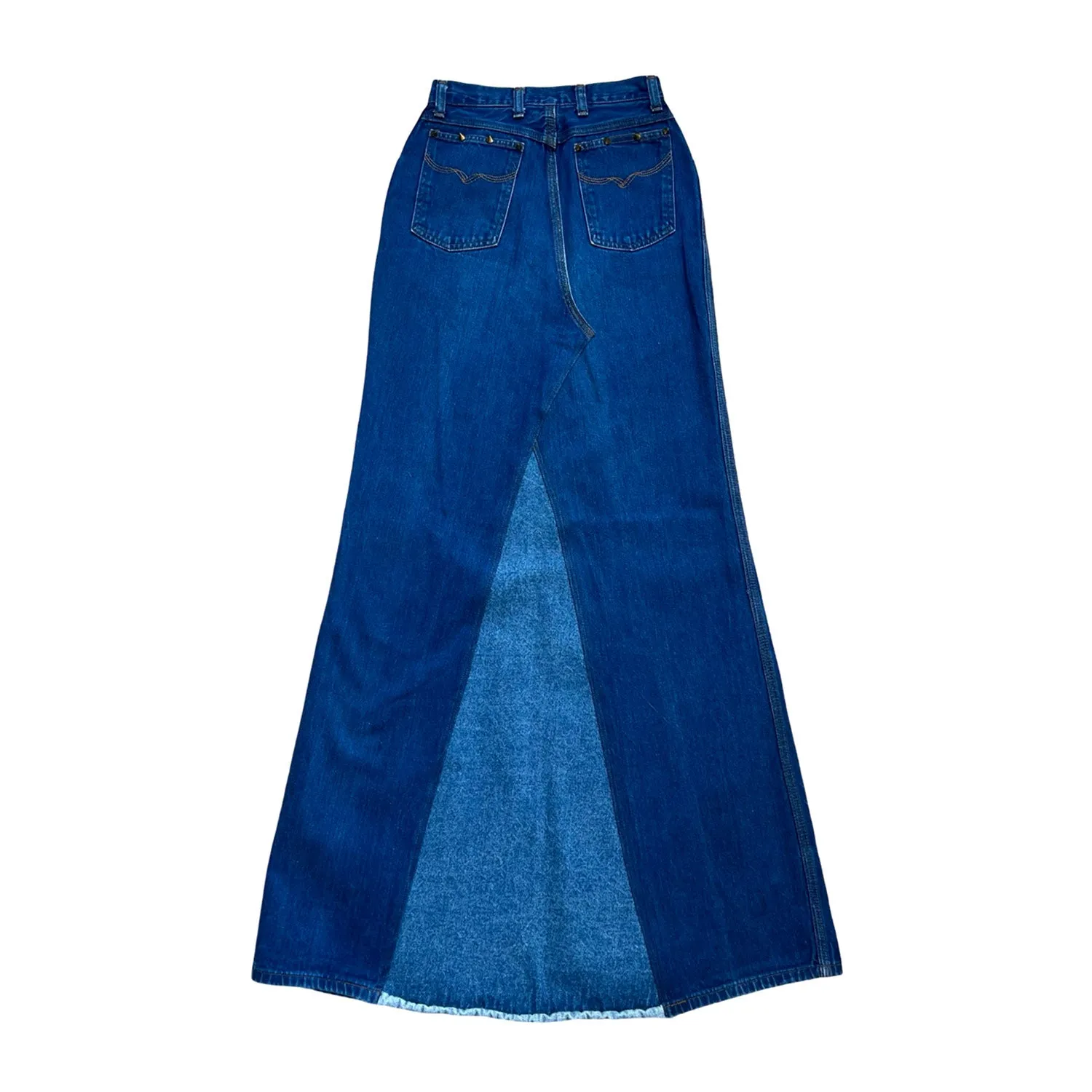 Embellished Denim Skirt In Blue With Blue Lace