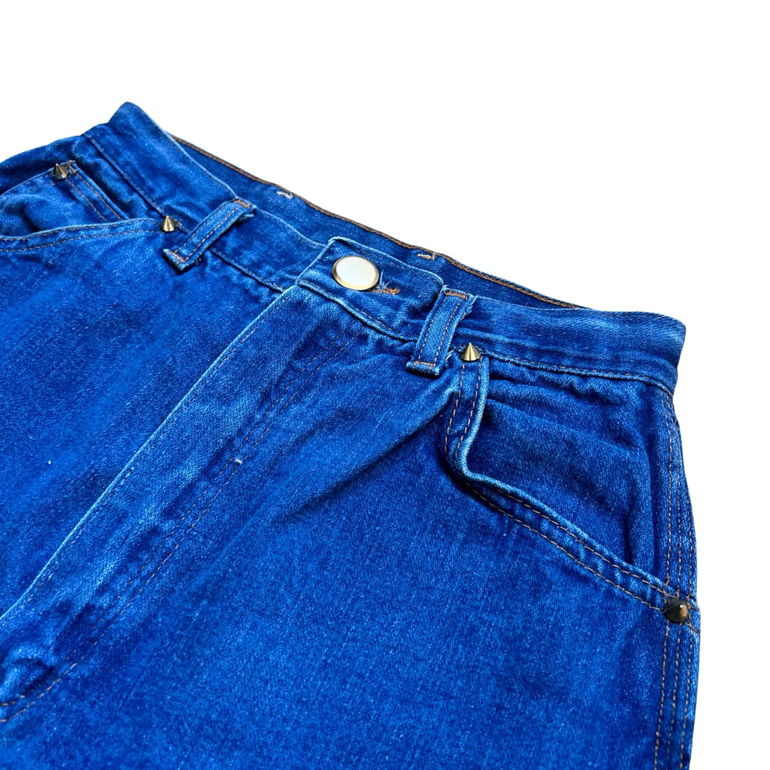 Embellished Denim Skirt In Blue With Blue Lace