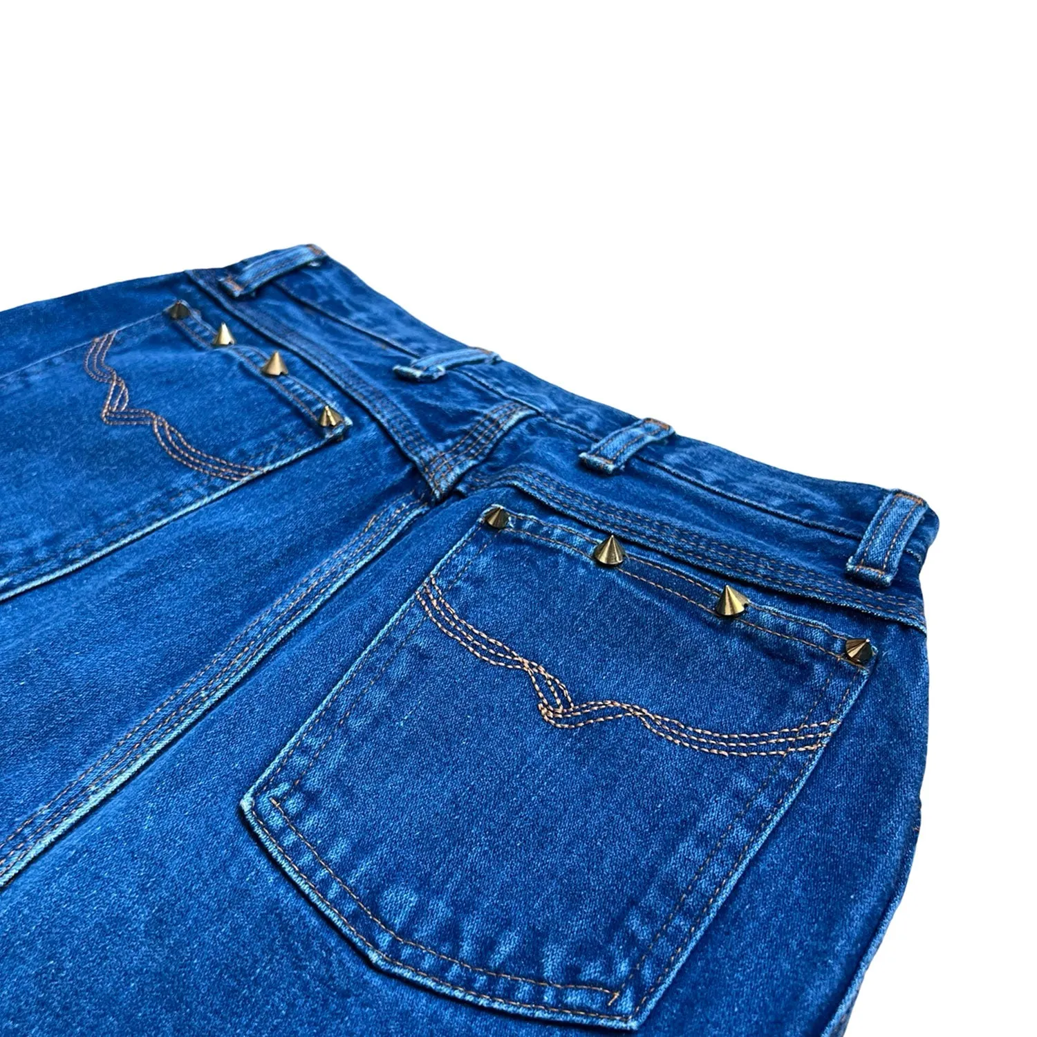 Embellished Denim Skirt In Blue With Blue Lace