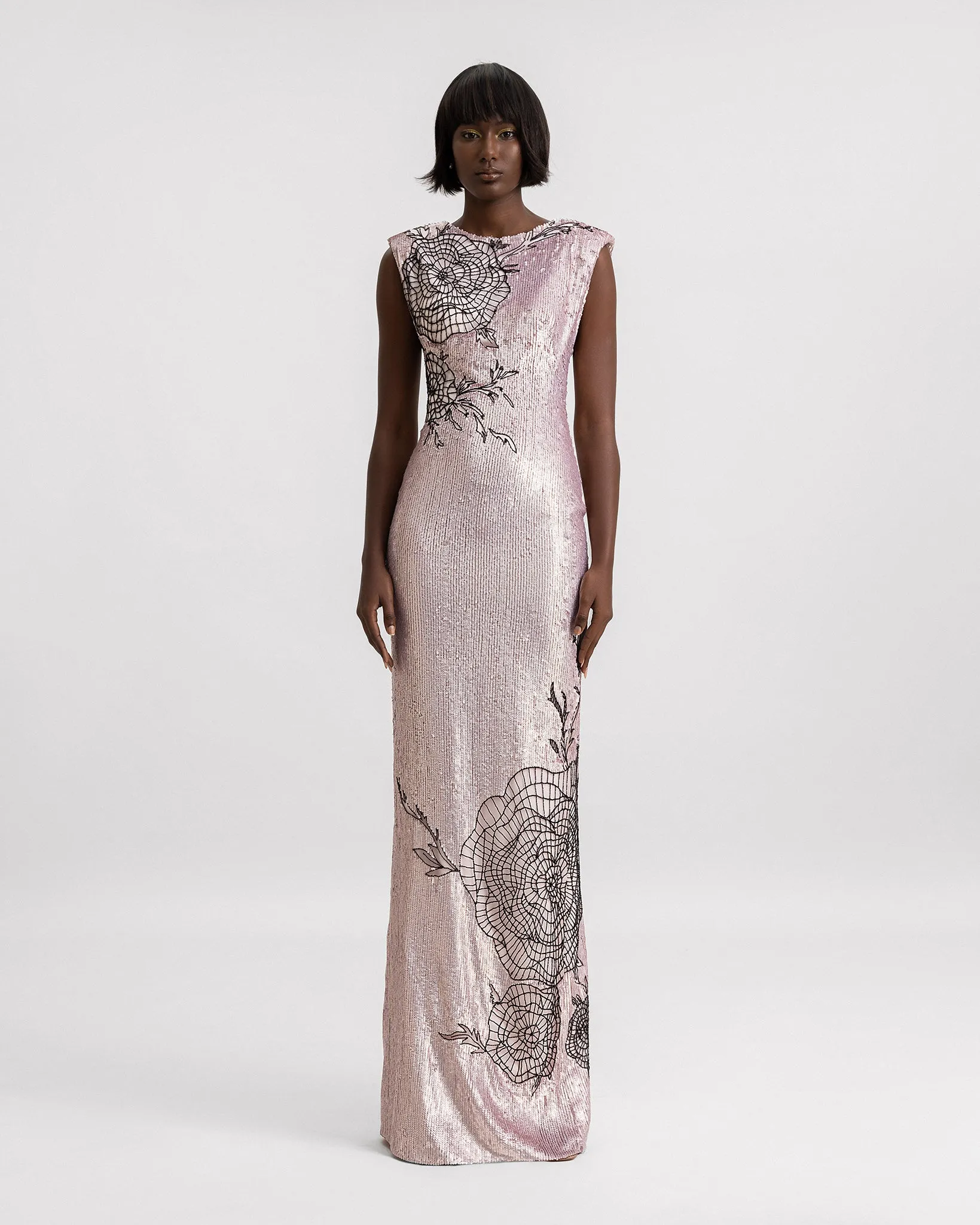 Embroidered Structured Shoulder Dress