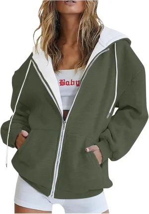 Fall Clothes For Women 2024 Zip Up Long Sleeve Hooded Sweatshirts With Pocket Drawstring Gradient Hoodies