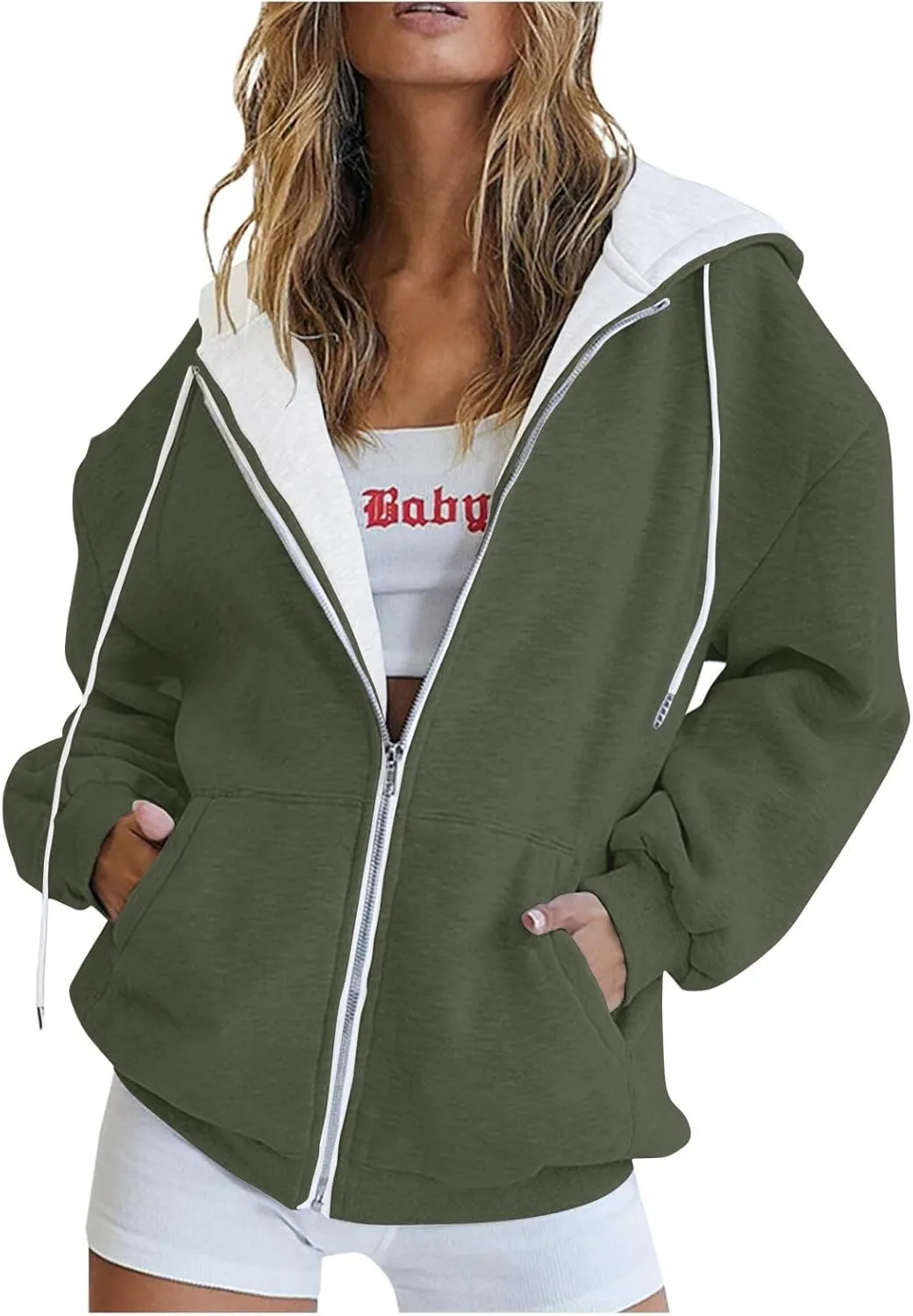Fall Clothes For Women 2024 Zip Up Long Sleeve Hooded Sweatshirts With Pocket Drawstring Gradient Hoodies