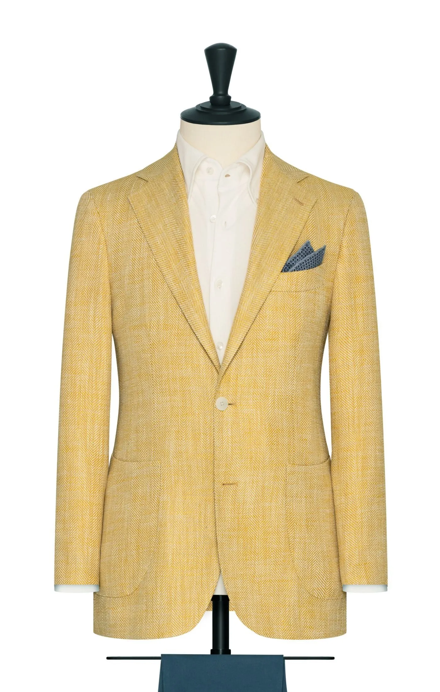 Ferla Goldenrod & White Silk, Linen & Cotton Slubbed Herringbone