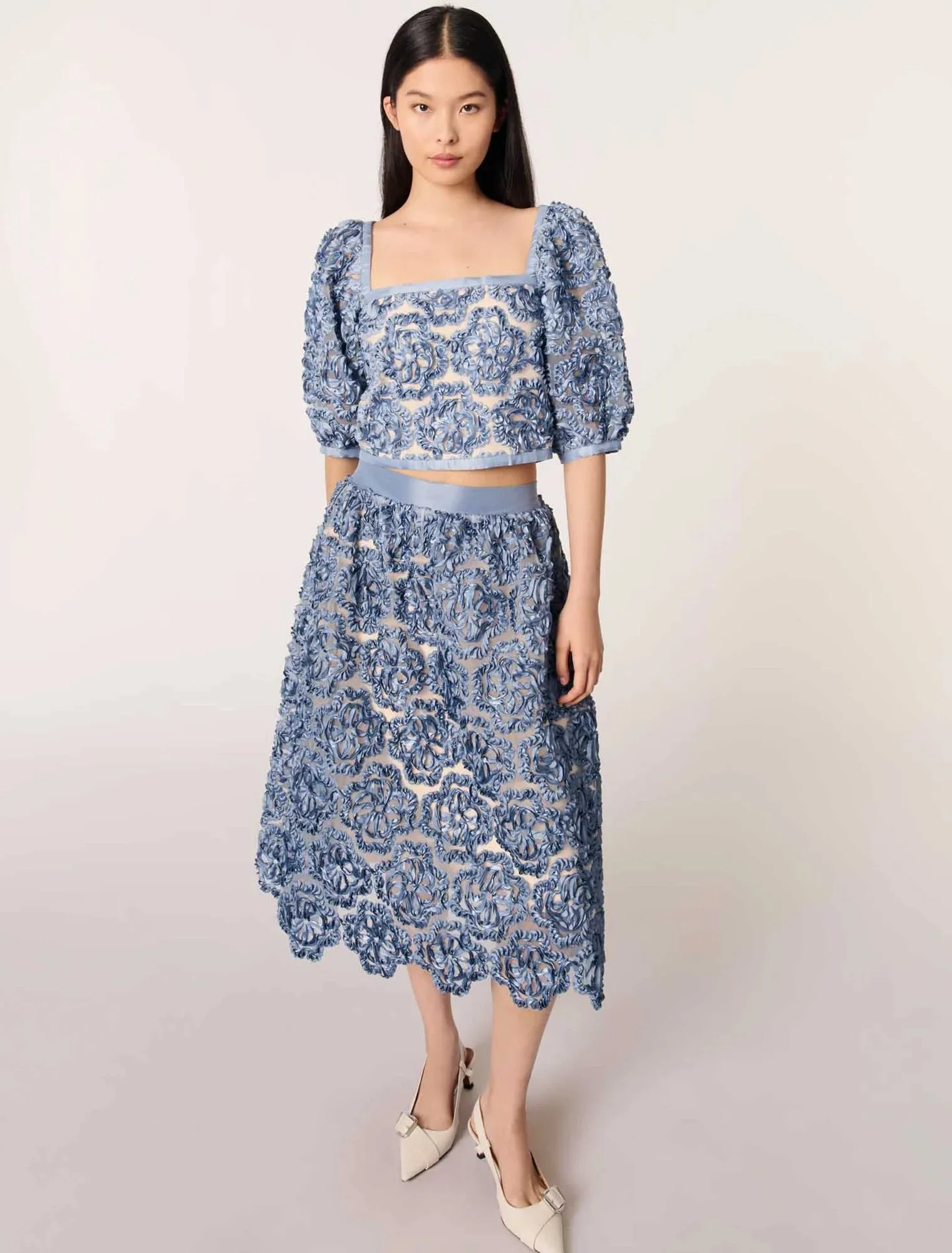 Floral organza maxi skirt